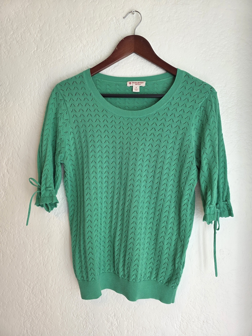 Brooks Brothers Green Knit Tie-Sleeve Sweater